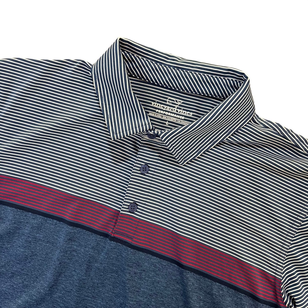 Vineyard Vines‎ Performance Polo Shirt Mens Large Blue Striped Golf Short Sleeve